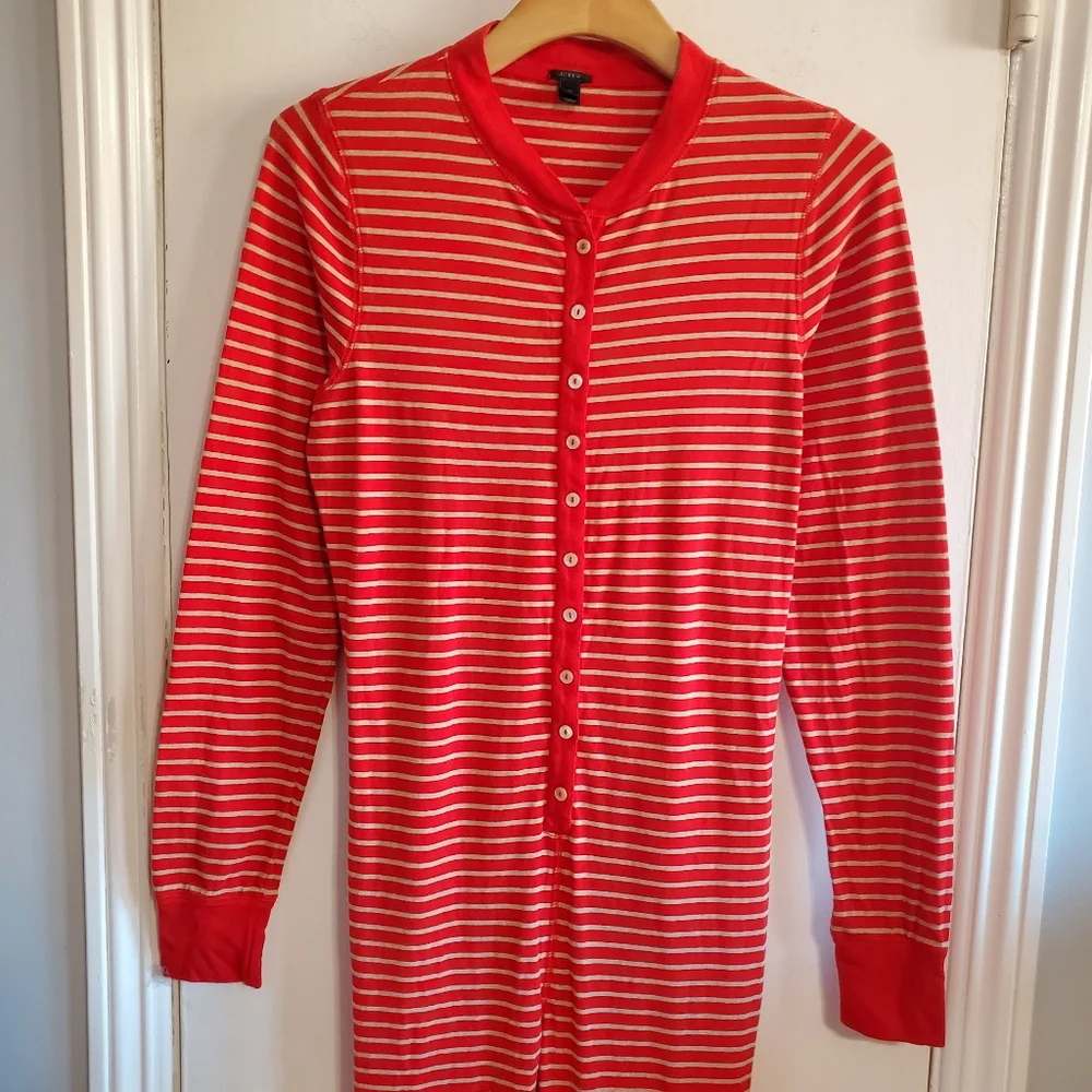 Jcrew Womens Red Striped Union One Piece Pajama Size M Long Johns Loungewear